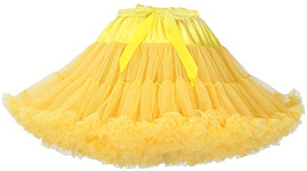 Women's Elastic Waist Chiffon Petticoat Puffy Tutu Tulle Skirt Princess Ballet Dance Pettiskirts Underskirt - yellow - Medium