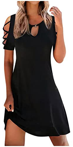 Susenstone Robe Femme Ete Chic Sexy Mode Casual Manches Courte Vintage Robe Courte Pas Cher Soldes T-Shirt Col V Zipper Mini Robes Chemisier De SoiréE