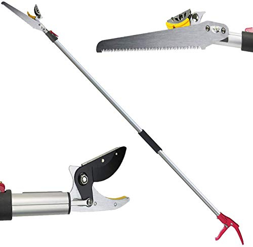 Mesoga 6-9.5 Foot Tree Pruner 2 Sections Extendable 4 Nodes Adjustable, Cut and Hold Pruning Trimmer, Long Reach Pole Saw, Telescoping Fruit Picker, Branches Bypass Lopper Without Hook