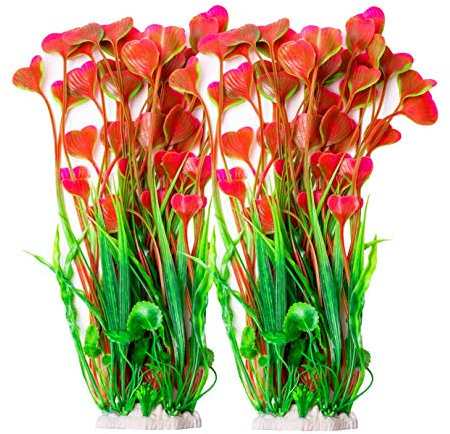 BEGONDIS 2 Pcs Artificial Water Plants, Fish Tank Aquarium Decorations, Made of Soft Plastic, Safe for All Fish & Pets (Large Plant - Red)