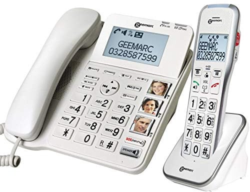 Geemarc Amplidect 595 Combi - Loud Corded and Cordless Phone Set with Answering Machine, Big Buttons and SOS Function for Elderly - Medium to Severe Hearing Loss - Hearing Aid Compatible - UK version