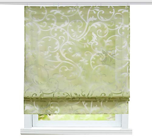 ESLIR Raffrollo mit Klettband Wohnzimmer Raffgardine Ausbrenner Gardinen Modern Bändchenrollo Vorhänge Grün BxH 120x140cm 1 Stück