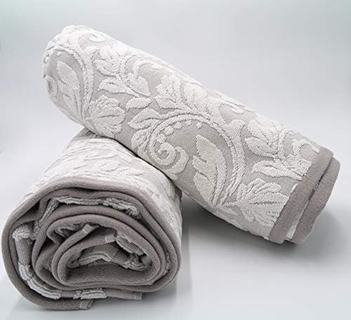 Lex's Linens Lot de 2 gants de toilette jacquard floral beige fumé