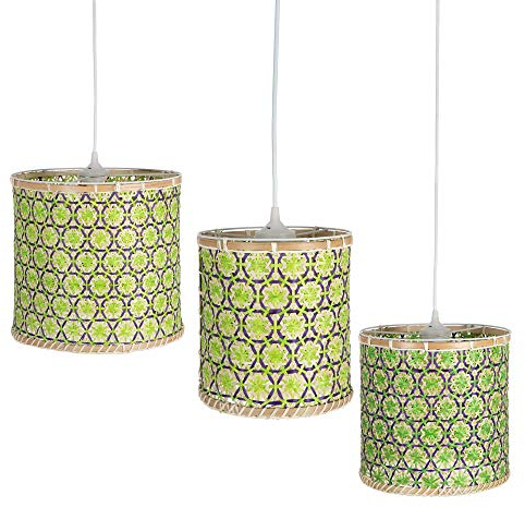 Set de 3 lámparas de techo con rejilla trenzada de bambú verde y natural - LOLAhome