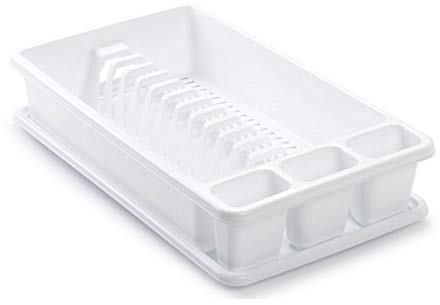 Acan Tradineur - Escurreplatos Rectangular de plástico con Bandeja antigoteo, escurridor, Soporte, Organizador de vajilla, Cocina, Fabricado en España (Blanco, 45,5 x 26,3 x 9 cm)