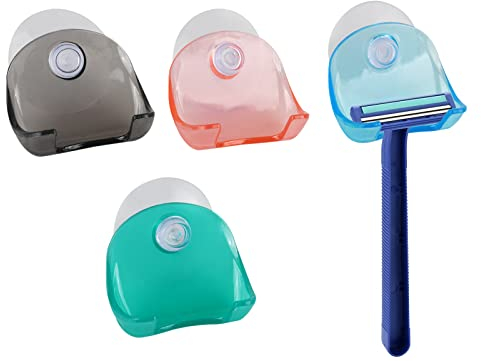 SCSpecial Razor Holder 4 Pieces Plastic Shower Shaver Hooks with Suction Cup Bathroom Razor Wall Mount Hanger for Smooth Surfaces