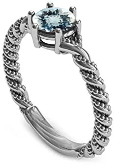 CaratYogi 925 Sterlingsilber-Antike-Ring Natürlicher Aquamarin März Geburtsstein Verlobungsring für Frauen in Größe: 61