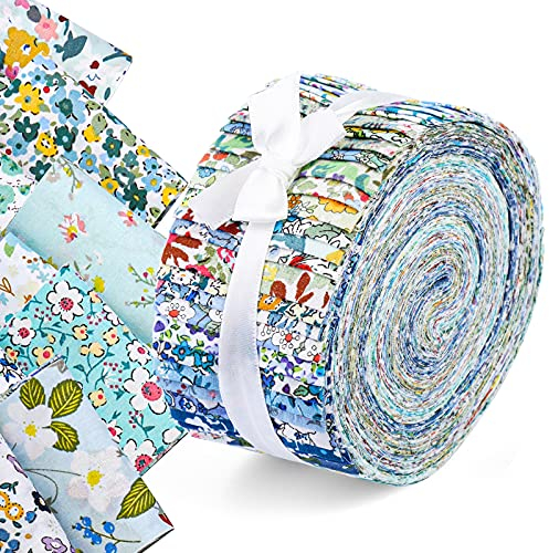 Lot de 45 rouleaux de tissu en gelée pour matelassage, patchwork en coton, tissage uni pour projet de couture (série bleue)