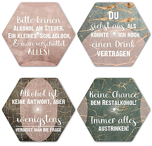 Interluxe LED Untersetzer Hexagon 4er Set - Alkohol Sprüche Pastel - Vier leuchtende Design, Geschenk für Freunde & Bekannte, Familie, Geburtstag, Party
