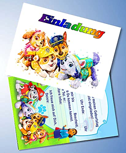 TV-24 12 Einladungskarten & 12 Umschläge für Geburtstag Partys und Kindergeburtstag kompatibel mit Paw Patrol Nr. 12