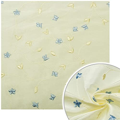 Stoff - Meterware am Stück - TAFT - Taftstoff/edler Feststoff - weiß & blau - aufgestickte Blumen & Blüten - Stoffe Muster Kleiderstoff Modestoff & Dekostof..