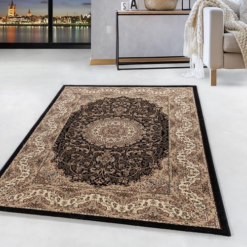 HomebyHome Vintage Teppich 300 x 400 cm Orientalischer Teppich Kurzflor - Orient Teppich Schwarz für Wohnzimmer, Esszimmer, Flur und Schlafzimmer - Teppich Groß mit Oeko-TEX - Carpet Living Room