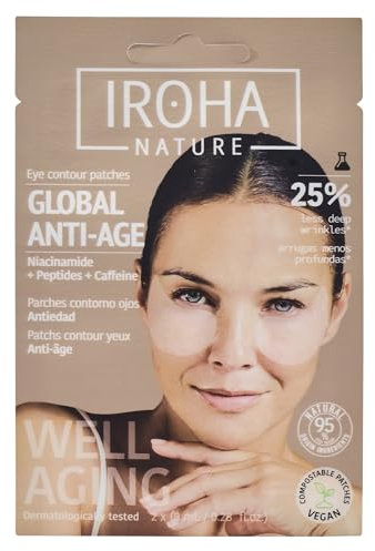 Iroha Nature - Anti-Aging-augenpatches | Mit Niacinamid, Koffein und Peptiden | Reduktion von Falten, Tränensäcken und augenringen | Hydratation mit Hyaluronsäure |100% biologisch abbaubar