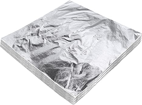 xQzit 100 PCS Silver Leaf Sheets | 14x14cm Silver Foil Sheets for Gilding, Nails, Art & DIY Crafts | Silver Foil Paper Ideal for, Furniture, Home Decoration & Canvas Projects (100 Silver)