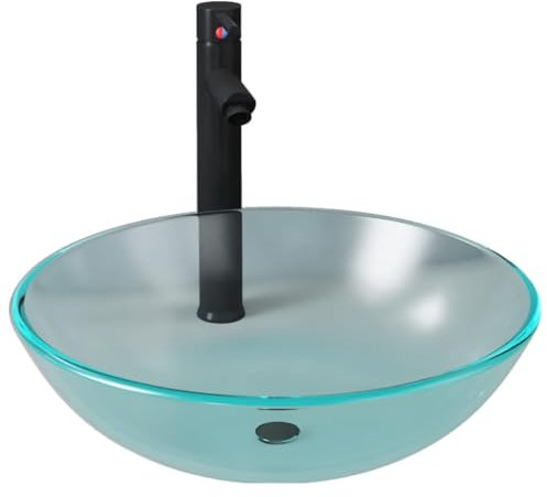 vidaXL Lavabo de Bain avec Robinet et Drain à Poussoir Vasque à Poser de Toilette Lave-mains de Salle de Bain Lavabo de Salle d'Eau Verre Trempé