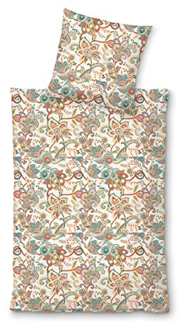 LIVING DREAMS Bettwäsche 100% Baumwolle Satin hautfreundlich atmungsaktiv | Paisleys Ornamente Italienischer Flair modernes Landhaus 135x200 cm + 80x80 Creme