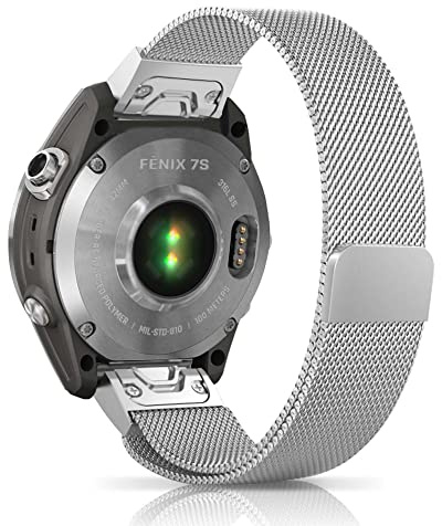 Niboow QuickFit 20mm Armband für Garmin Fenix 8 43mm/Fenix 7S Pro Solar/Epix Pro 42mm, Edelstahl Ersatzband Mesh Metall Uhrenarmband für Garmin Fenix 7S/Fenix 6S/6S pro/5S/5S Plus/Descent Mk2S-Silber
