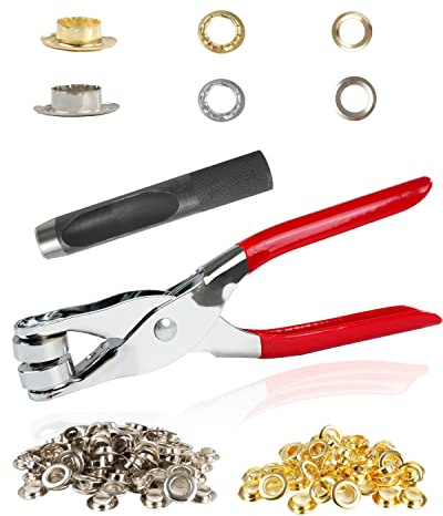 150Pcs 1/2 Inch Grommet Tool Kit, Grommet Kit, Eyelet Kit with Leather Hole Punch Pliers, 150 Metal Eyelets and Grommets in Gold and Silver for Leather, Shoes, Fabric, Belt
