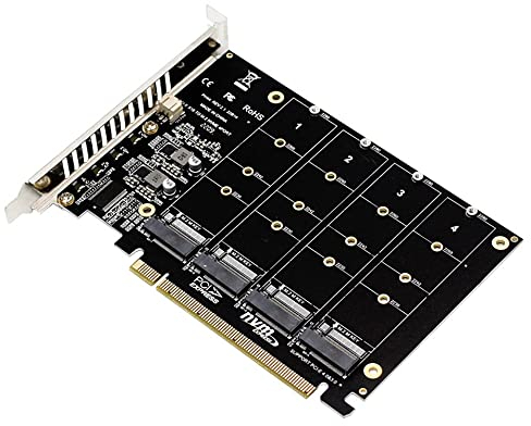 VOANZO Carte d'extension M.2 à 4 ports NVME vers PCIE X16 - Adaptateur Drive Converter Reader