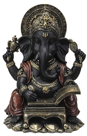 Pacific Giftware Ganesha Figur schreibt in Buch der Erkenntnis | Schwarz Buddha Deko