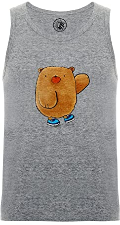 Fabulous Ärmelloses Herrenhemd aus Bio-Baumwolle Tanktop Grau Teddybär Schuhe Malerei Kind Zeichnung Niedlich