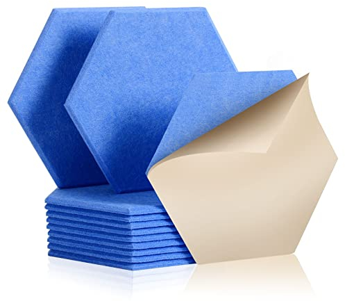 Rdutuok 12 Stück Selbstklebend Akustik Panel,30x26x1cm Hexagon Akustik Absorber Schallschutzplatten Akustikpaneele Wand für Tonstudio, Büro,Studio und Wanddekoration(Blau)