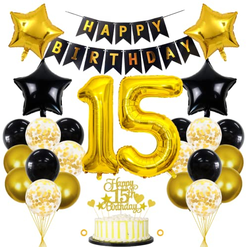 15 Geburtstag Deko Junge Mädchen Luftballon 15.geburtstag Deko Schwarz Gold Geburtstagsdeko 15 Jahre Mann 15 Luftballon Gold 15 Jahre Geburtstagdeko Mann Deko 15 Geburtstag Mädchen Junge Luftballons