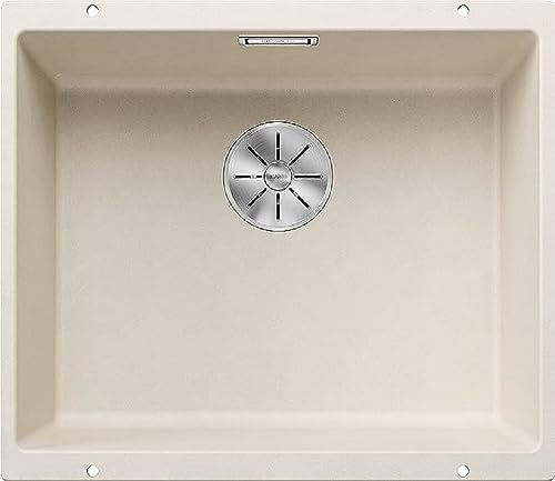 BLANCO SUBLINE 500-U Fregadero de granito de color blanco suave de SILGRANIT, tipo de montaje: bajo encimera, para armarios inferiores de 60 cm de ancho, forma de lavabo 2 en 1: dos cuencas, un