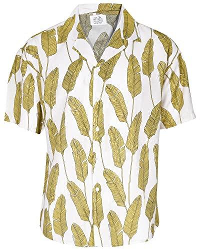 True Face Mens Hawaiian Shirt Funky Short Sleeve Fancy Printed Hawaii Top Casual Wear Yellow - B2 S