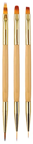 LacyMC Nail Brushes, 3 Pieces Fine Nail Brushes for Nail Art Decoration, 2 in 1 Nail Polish Brush Set for Applying UV Gel, Decorating Acrylic False Nails, Yellow