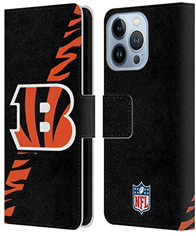 Head Case Designs Licenciado Oficialmente NFL Rayas Logotipo de Cincinnati Bengals Carcasa de Cuero Tipo Libro Compatible con Apple iPhone 13 Pro