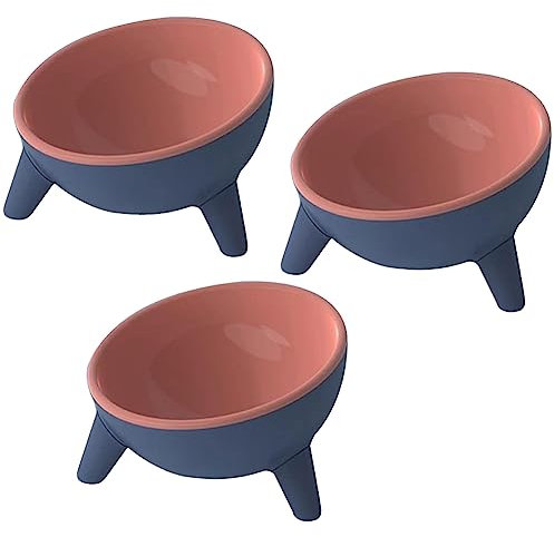 Zayejod 3PCS Cat Bowls Tilted Raised, Cat Feeding Bowls Elevated Cat Food Water Bowl Kittens Dishes 15° Inclined Angle Cat Feeder, Red