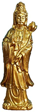 OTKARXUS Guan Yin Statue, 1 x geschnitzte kleine Buddha-Statue Kuan Yin Ornament mit Lotus, Quan Yin Skulptur Buddha-Statue für Heimdekoration, chinesische Feng Shui Geschenke
