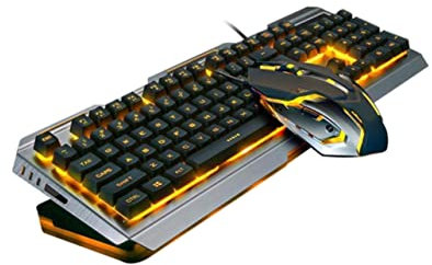 KOMBIUDA Clavier USB Rétroéclairé par LED Souris Gamer Clavier Mécanique avec Touches Flottantes pour Jeu