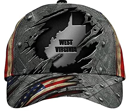 799 Herren Damen Baseball Kappen Snapback Kappe Reine Farbe Verstellbar Baseball Cap Für Wander Sport Amerikanische Flagge, West Virginia-Karte Und Usa-Flagge, Amerika-Themenorientierte Geschenke