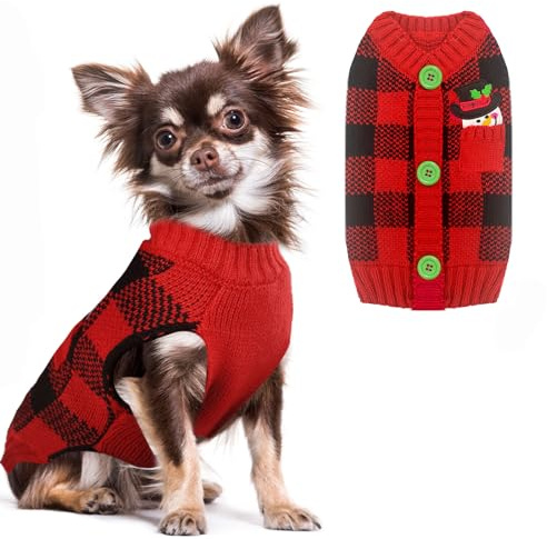 ABRRLO Weihnachten Hund Pullover Dog Sweater Hundepullover Haustier Hundepulli Warm Welpe Kleine Mittel Hunde (M, Rot-schwarzes Karo)