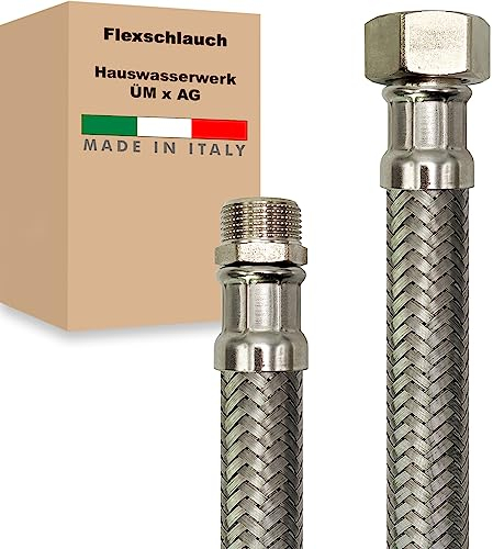 Hauswasserwerk Flexschlauch 1 Zoll Edelstahl Panzerschlauch Anschlußschlauch Sanitär Armaturenschlauch Made in Italy (ÜM x AG - 300 mm)