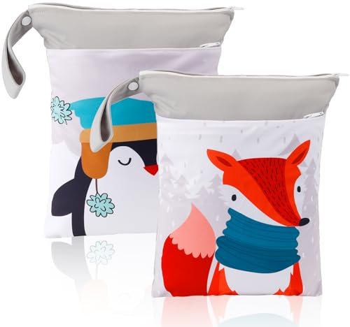 Bolsa de Pañales, Bolsa Pañales Impermeable, Bolsa Merienda Reutilizable Lavable, Bolsa Impermeable de Tela 40x30cm Bolsa con Cremallera Impermeable para Viaje Playa Piscina Deporte, con 2 Cremallera