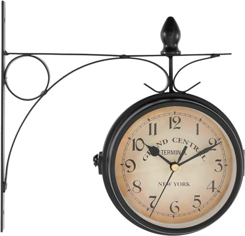 Almineez Double Sided Wall Clock, Outdoor Garden Clock Train Station Clock Vintage Wall Mounted Outdoor Garden Decoration Ornament