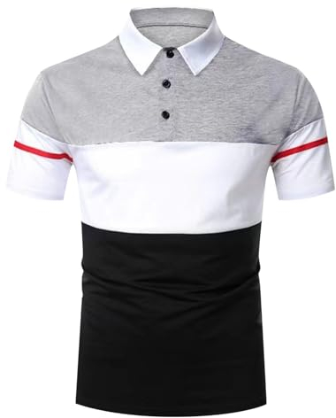 Poloshirt Herren T Shirt - Herren Basic Strick Poloshirt 2024 Regular Sportshirt Baumwolle Freizeit Arbeit Herren V-Ausschnitt Kurzarm Poloshirt mit Tasche T-Shirt Tee Streetwear