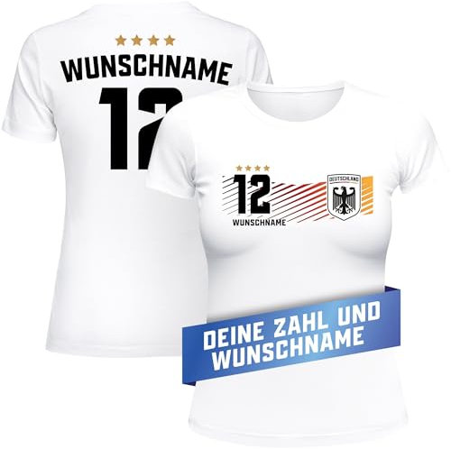 MoonWorks® EM Shirt Damen Deutschland Trikot personalisiert mit Name Fußball Europameisterschaft 2024 Fanshirt weiß L