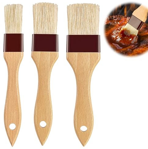 KIPTVO 3PCS Pastry Brushes, Wooden Basting Brush With Oil Bottle, Long Handle Cooking Brush for Baking and Barbecue