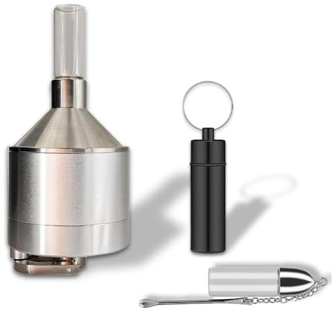LHTHT Metall Kräutermühle Pulvermühle Handmühle Trichter mit Schnupftabak Glasflasche Kräuteraufbewahrung,Geeignet für Küche, Café