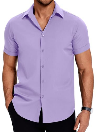 COOFANDY Herren Hemd Sommer Freizeithemd Casual Kurzarmhemden Leichtes Sommerhemd Kent Kragen Businesshemden Oberhemd Kurzarm Lila XL