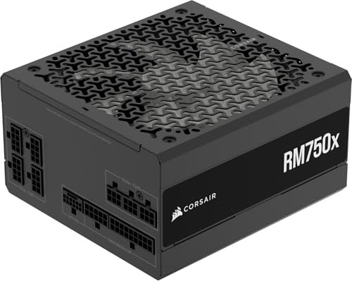 Corsair RM750x Fuente de Alimentación ATX Totalmente Modular de Bajo Ruido – Compatible con ATX 3.1 – Compatible con PCIe 5.1 – Eficiencia Cybenetics Gold – Conector 12V–2x6 Nativo – Negro