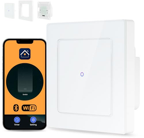 MIUCDA Smart Lichtschalter WiFi Unterputz Schalter 1 Wege (Neutrale Leitung benötigt) Wandlichtschaltern Kompatibel mit Alexa und Google Home Work mit Tuya