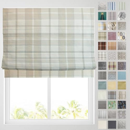 Barnes Blinds - Patterned Roman Blinds, Fully Lined, Custom Sizing Available - Durable Fittings Easy Fit (Tartan Check Natural 122cm)