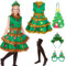 Amycute Christmas Tree Costumes for Women, Christmas Tree Dress with Glasses Bag Stockings Headband, Christmas Tree Outfit for Ladies Adult
