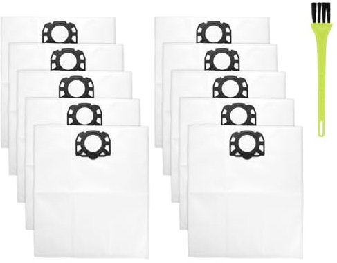 Lot de 10 sacs d'aspirateur compatibles avec les sacs filtrants Karcher pour WD3, WD2 Plus, KWD 1, KWD 2, KWD 3, MV 3, WD 3.200 avec brosse pour aspirateur WD 3.800 M, SE 4001, SE 4002