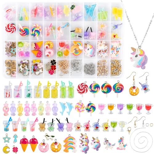 AILUYA Charms Anhänger Set, Resin Schmuck Selber Machen Set für Halskette, Bubble Tea Anhänger mit Aufbewahrungsbox, Ohrringe Selber Machen DIY Geschenk für Mädchen